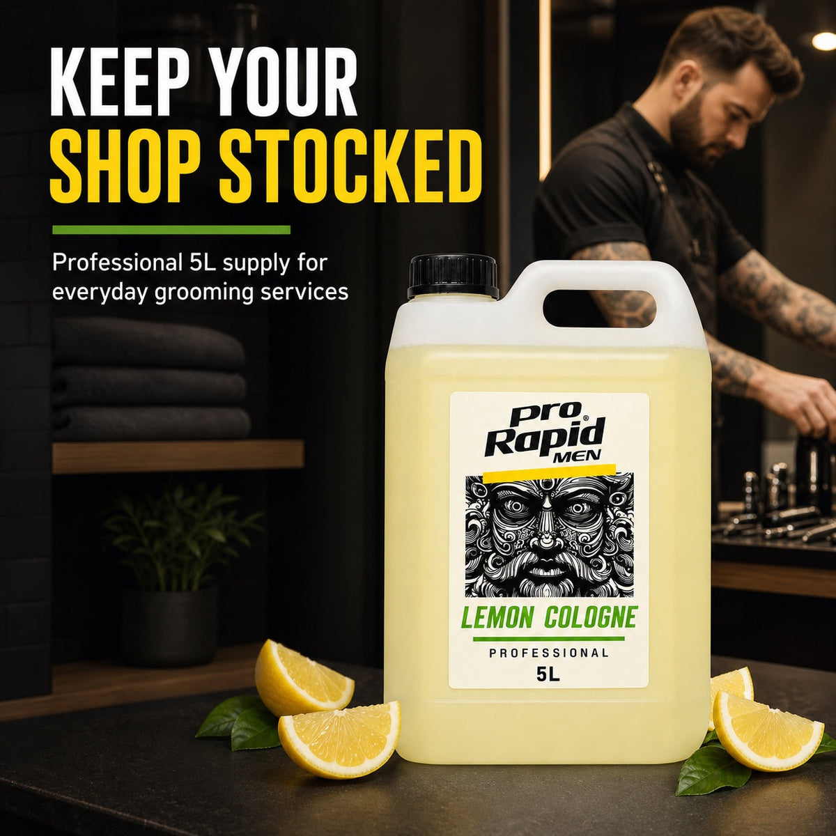 ProRapid Lemon Cologne 5L barber shop lifestyle