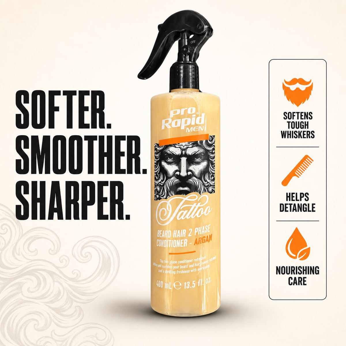 ProRapid Beard Hair 2-Phase Conditioner 400ml key benefits graphic