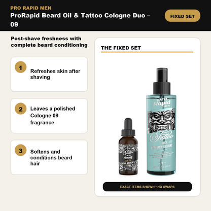ProRapid beard oil and Cologne 09 duo benefits and contents