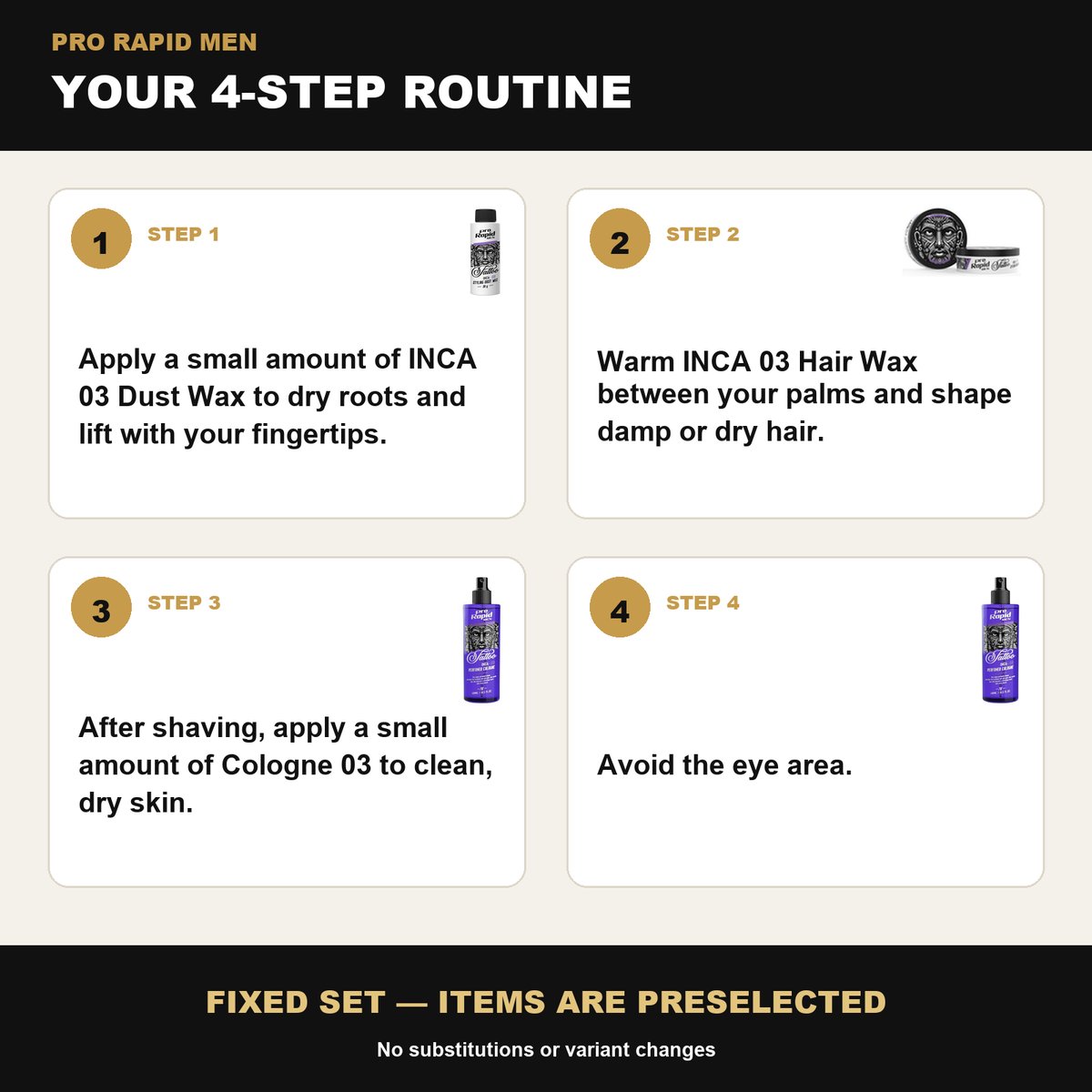 ProRapid Complete INCA 03 Styling & Cologne Trio step-by-step ProRapid grooming routine