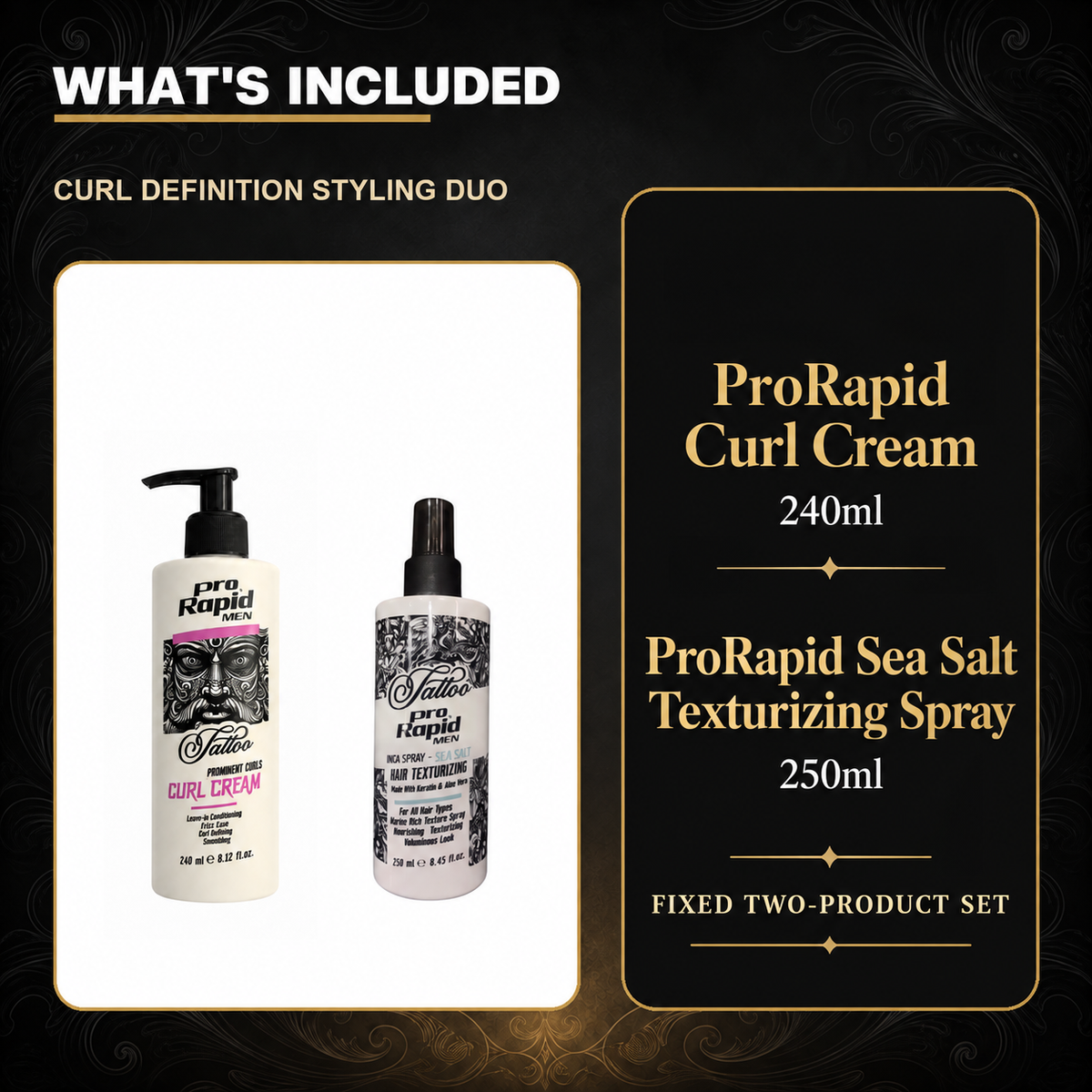 ProRapid Curl Definition Styling Duo with Curl Cream 240ml and Sea Salt Texturizing Spray 250ml