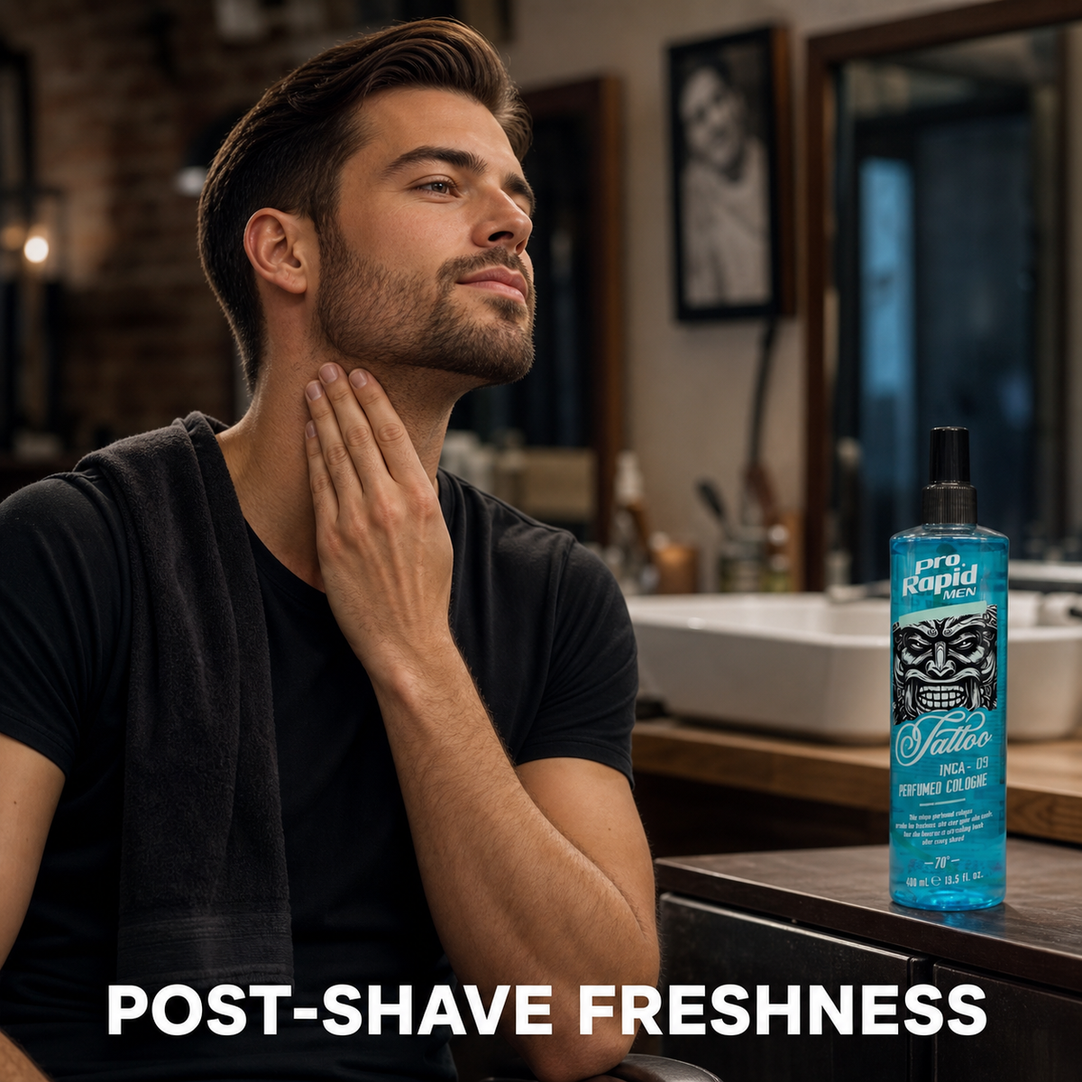 ProRapid INCA 09 post-shave application in a barbershop