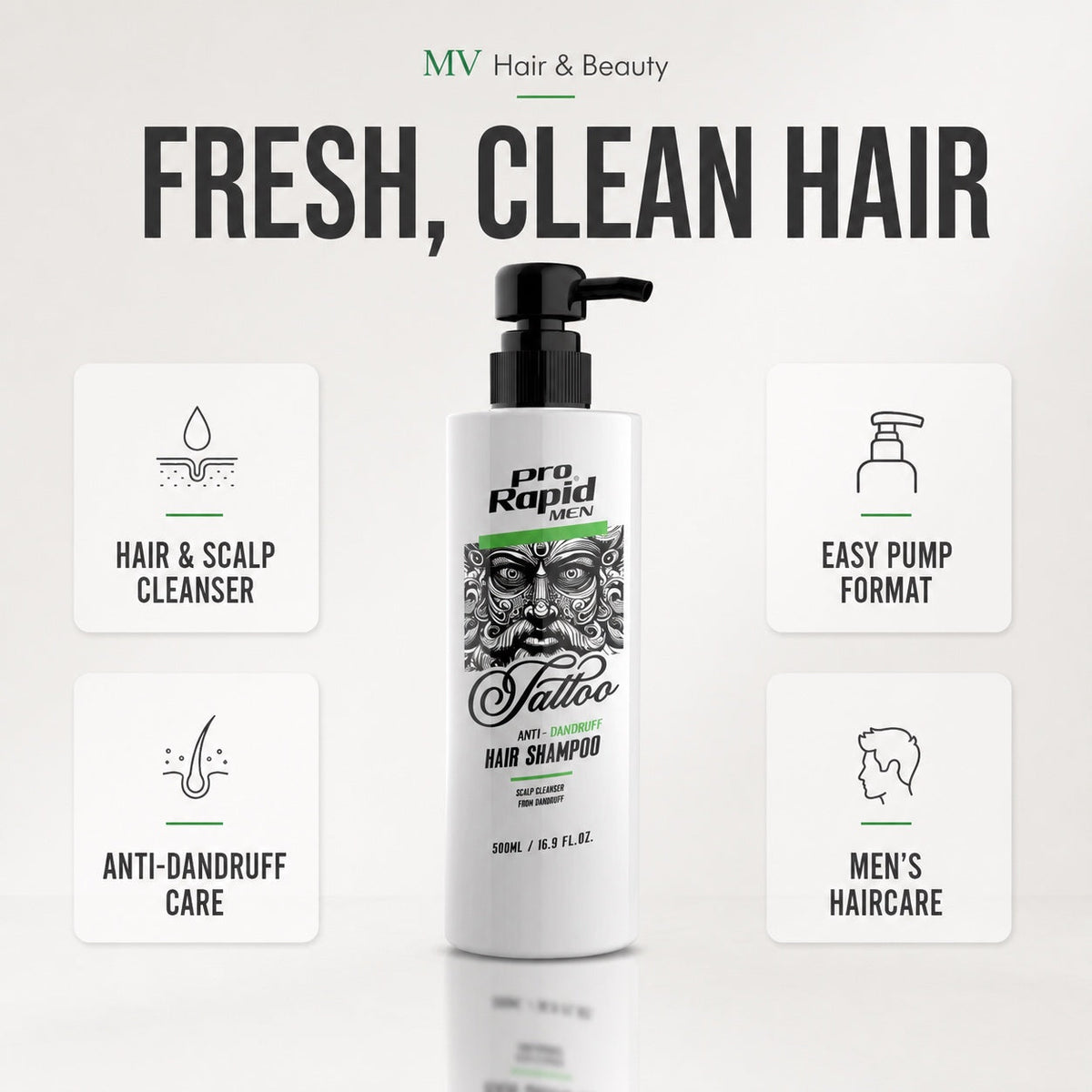 ProRapid Men Anti-Dandruff Shampoo 500ml feature graphic