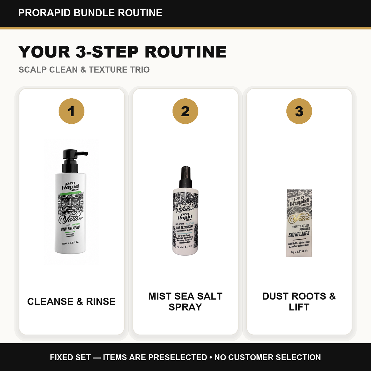 ProRapid Scalp Clean & Texture Trio step-by-step ProRapid grooming routine