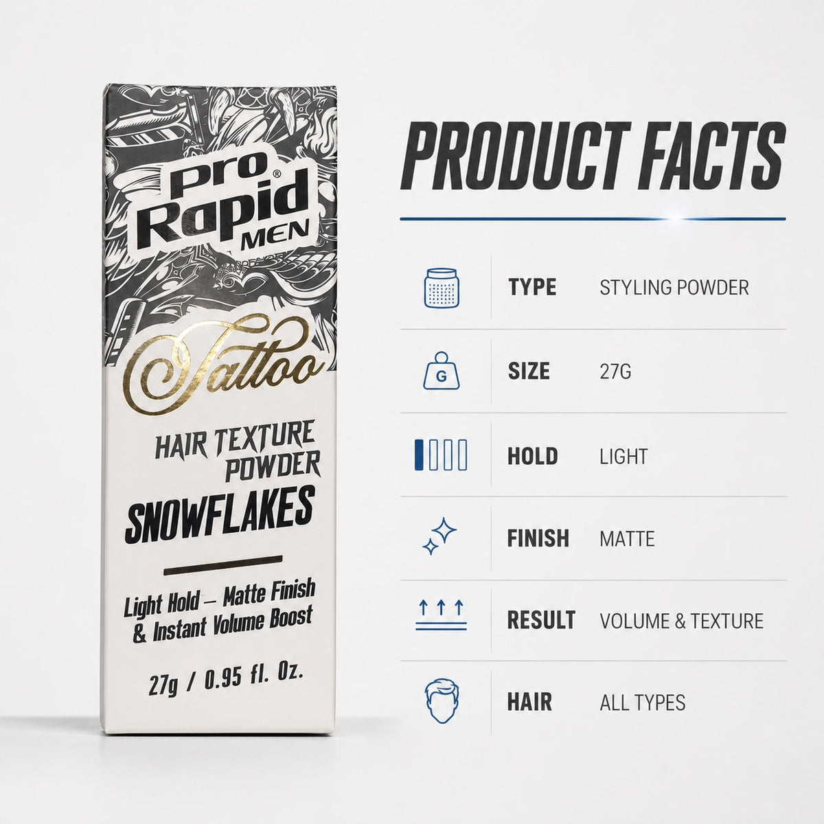 ProRapid Snowflakes Powder 27g light hold matte product facts