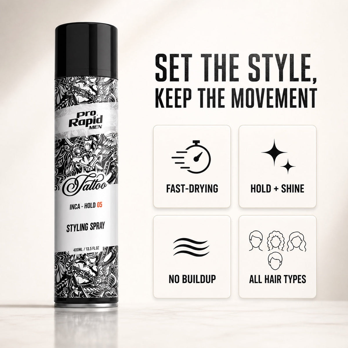 ProRapid Tattoo Series Hair Spray features