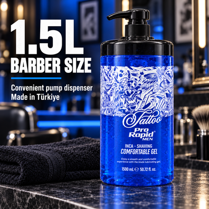 ProRapid Tattoo INCA blue shaving gel 1.5L barber-size pump bottle