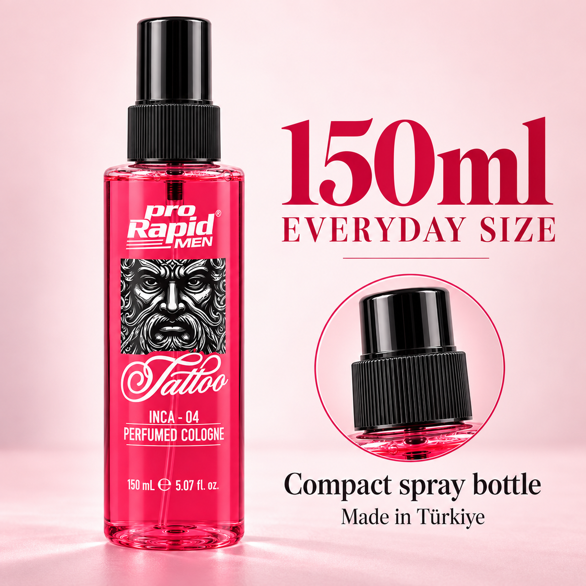 ProRapid INCA 04 Tattoo Perfumed Cologne 150ml 150ml bottle and spray detail