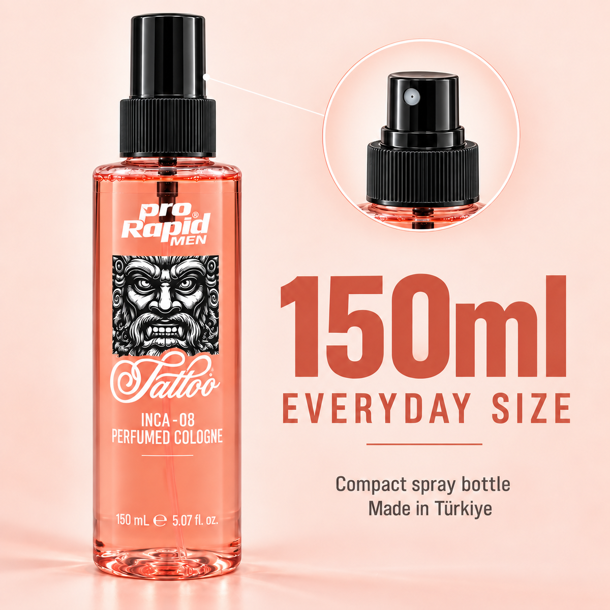 ProRapid INCA 08 Cologne 150ml bottle and spray dispenser detail
