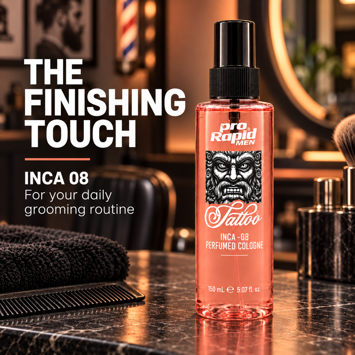 ProRapid INCA 08 Perfumed Cologne 150ml in a barbershop setting